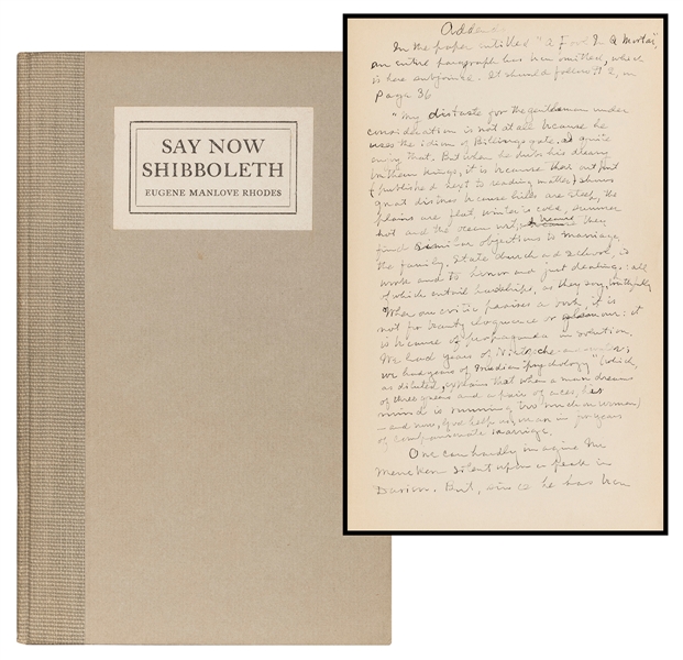  [WESTERN AMERICAN FICTION]. RHODES, Eugene Manlove (1869–1934). Say ...