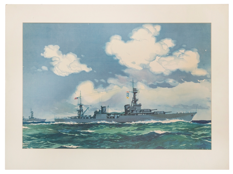  WOOD, Worden (1880–1943). Untitled [U.S. Battleship]. Offse...