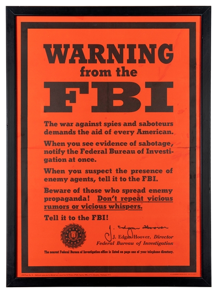  Warning from the FBI / The war against spies and saboteurs ...