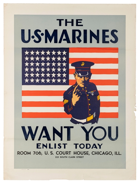  The U.S. Marines / Want You. 1940. Large recruitment poster...