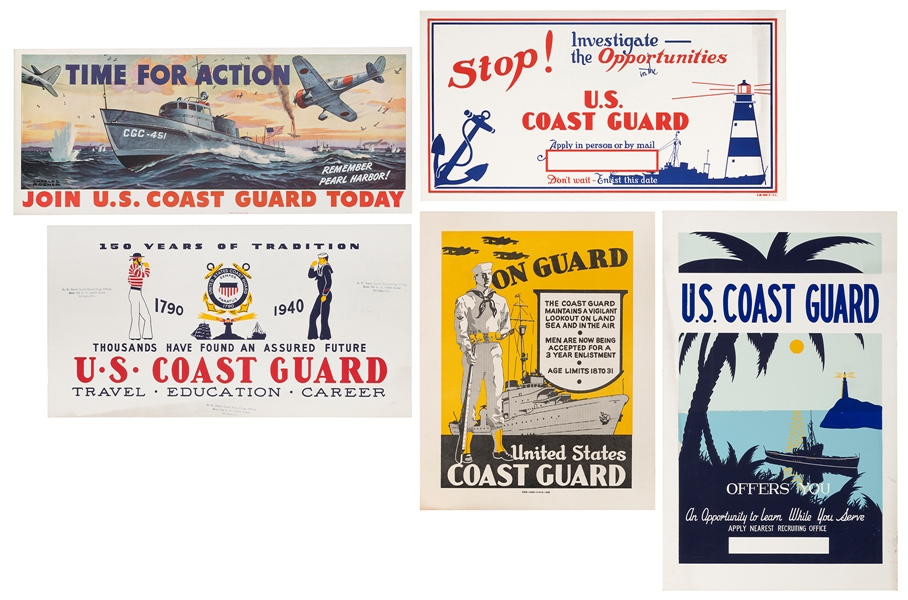  [U.S. COAST GUARD—WORLD WAR II]. Group of 6 posters. 1940s....