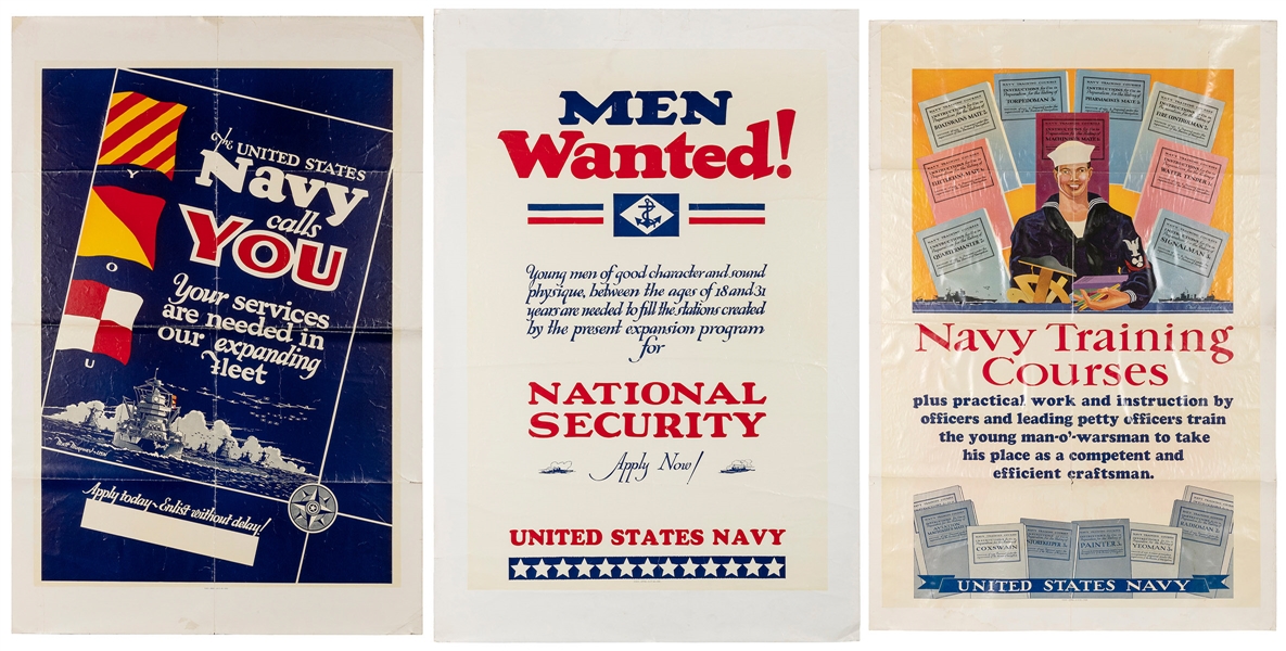  United States Navy. Group of 3 recruitment posters. Includi...