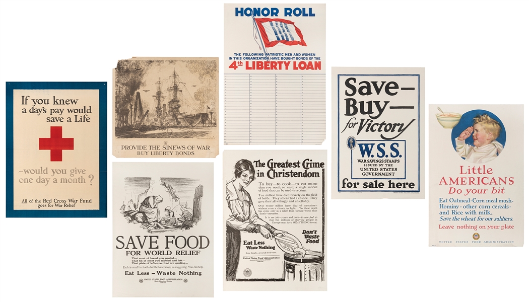  [WORLD WAR I]. Group of 21 American World War I posters. Lo...