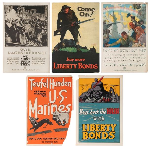  [WORLD WAR I]. Group of 9 American posters. Group of Libert...