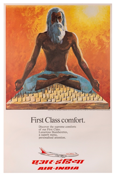  Air India / First Class Comfort. Circa 1980s. 38 ¾ x 25”. L...