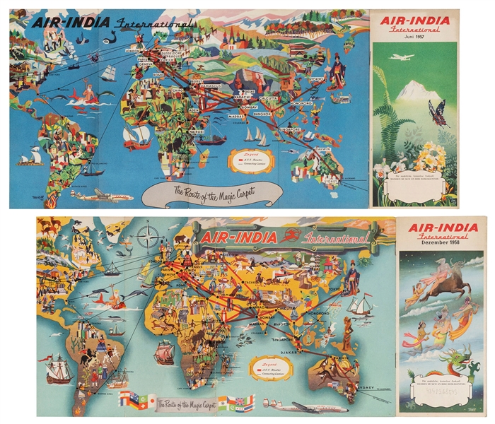  Air India Timetables. 1957 / 1958. Two foldout timetables i...