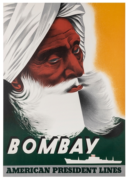  Bombay / American President Lines. USA, ca. 1950s. Offset l...