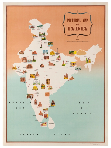  Pictorial Map of India. 1959. Howrah: M/s Glasgow Printing....