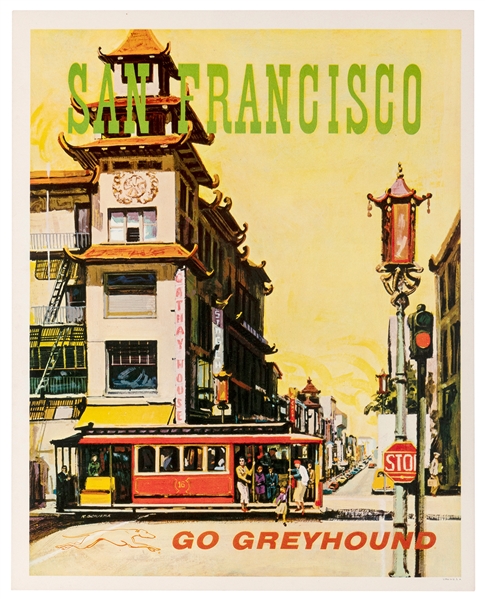  San Francisco / Go Greyhound. USA, ca. 1950s. Travel poster...