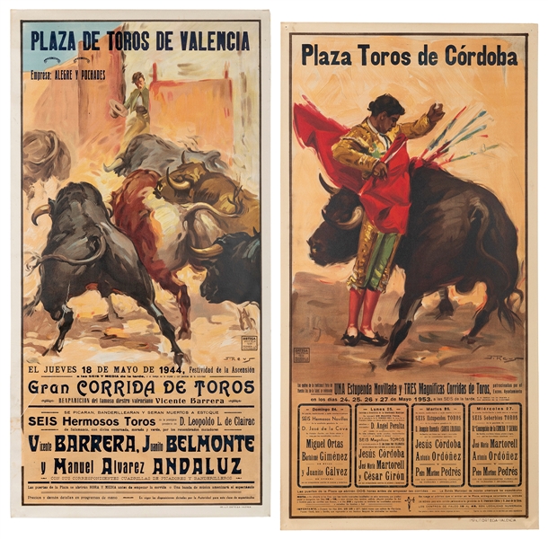  REVS, J. Two bullfighting posters. Valencia: Ortega, 1950s....