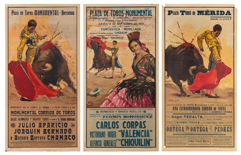  [BULLFIGHTING]. Three posters for regional Spanish bullfigh...