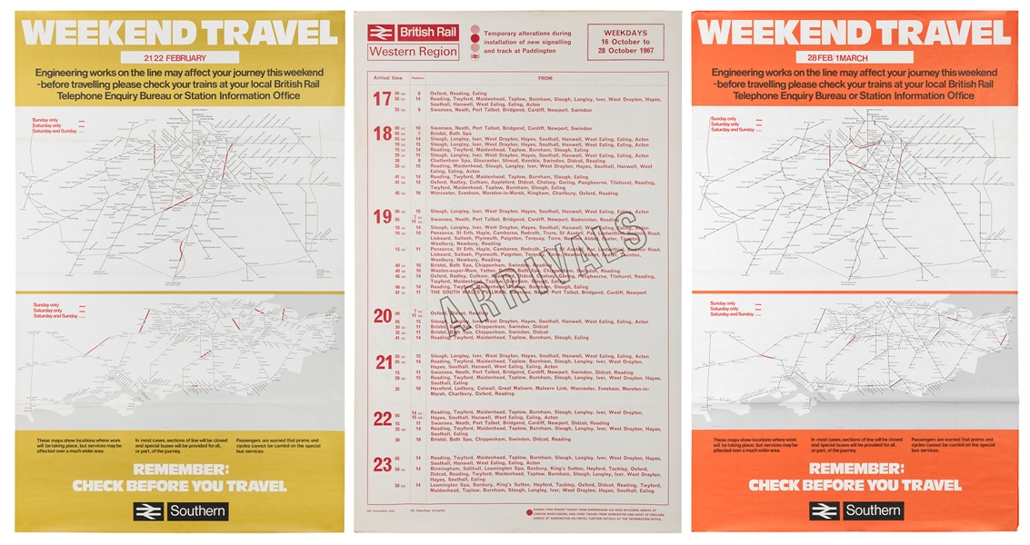  [BRITISH RAIL]. Three schedule posters. [British Rail, ca. ...