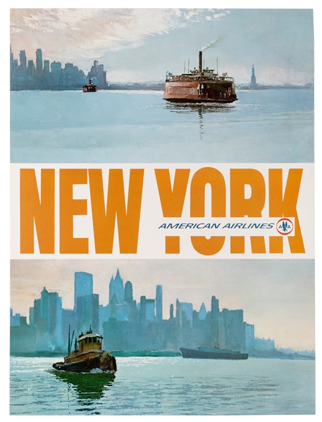  American Airlines / New York. 1960s. Travel poster with vie...