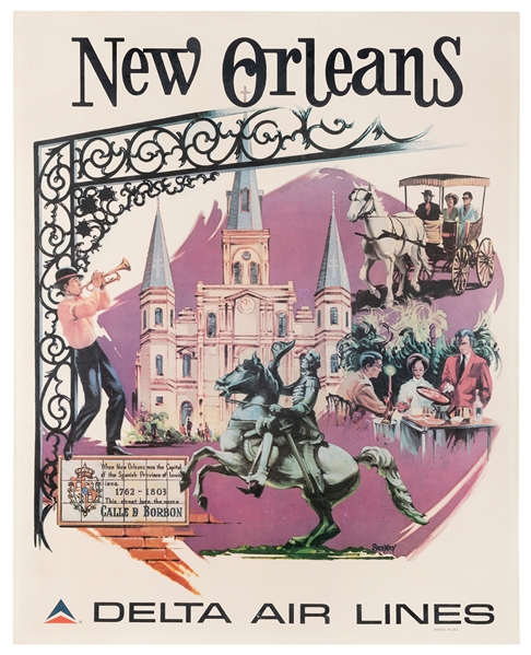  SWENEY. New Orleans / Delta Air Lines. 1960s. 28 x 22”. Lin...