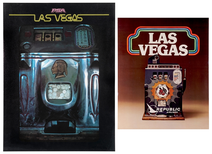  Las Vegas. Two airline posters. Circa 1970s. Two travel pos...