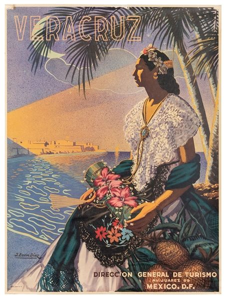  DIAZ BUENO, J. Veracruz. Mexico Tourism Poster. 1949. Offse...