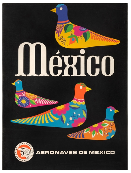  Mexico / Aeronaves de Mexico. Circa 1960s. Silkscreen airli...