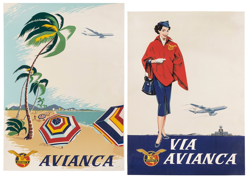  Avianca. Group of two airline posters. Colombia, ca. 1950s....