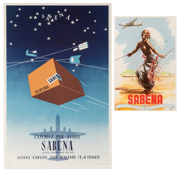  Sabena. Two airline posters. Circa 1960s. Two small posters...