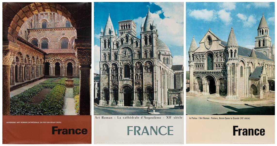  [FRANCE]. Three travel posters depicting 12th century Roman...