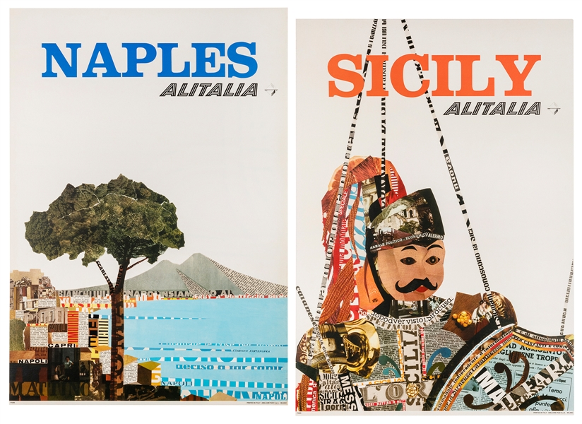  Alitalia / Naples [and] Sicily. Two posters. Milano: Amilca...