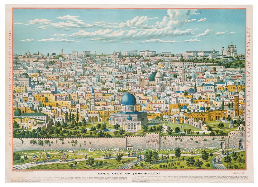  Bird’s-Eye View of Holy Jerusalem. Boston, ca. 1900s. Chrom...