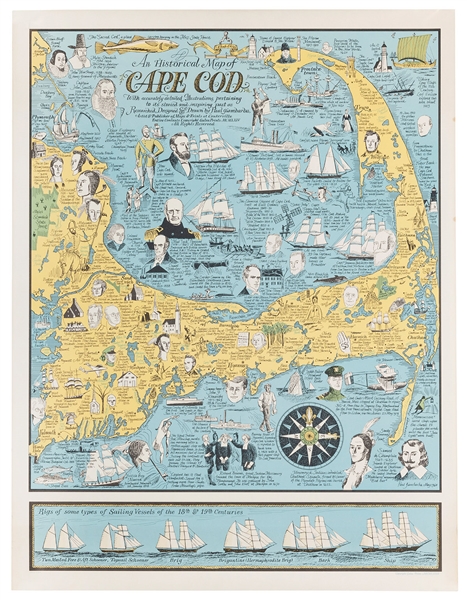  GIAMBARBA, Paul. An Historical Map of Cape Cod. 1964. Galea...