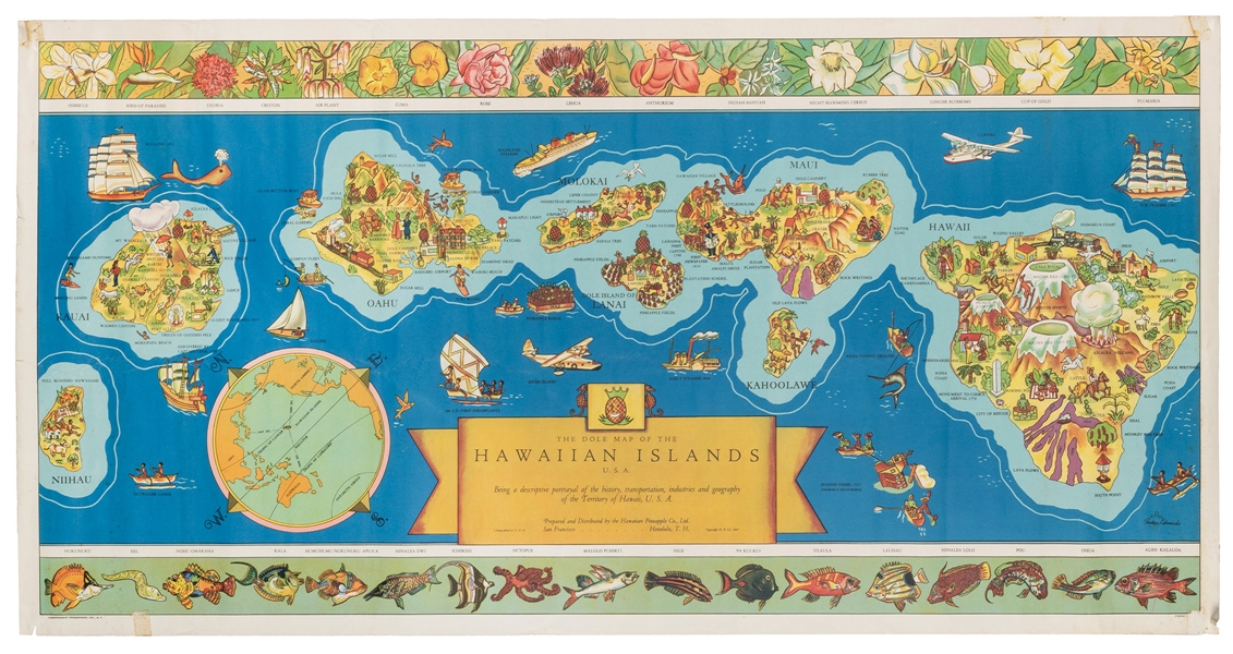  [HAWAII]. EDWARDS, Parker. Dole Pictorial Map of the Hawaii...