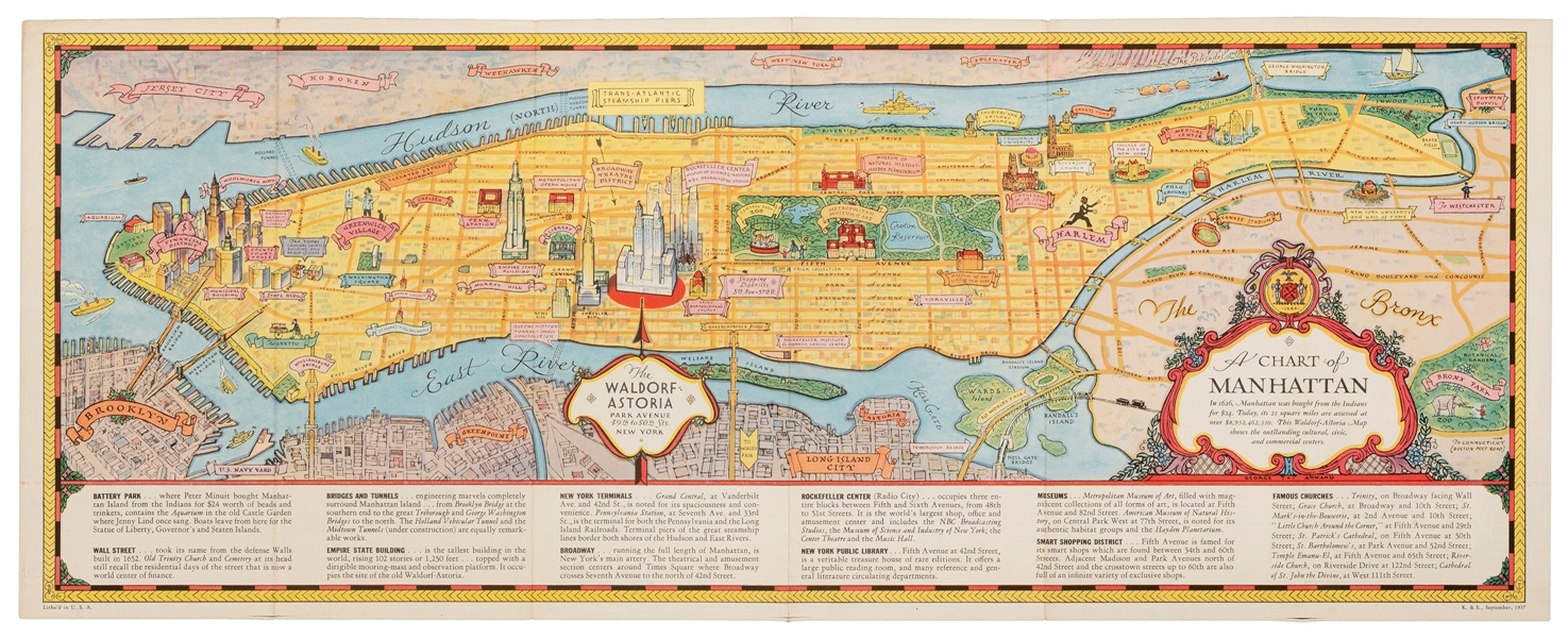  ANNAND, George (1890-1980). Chart Map of Manhattan. 1936. C...