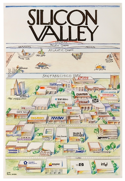  Silicon Valley. 1984. Pacific Ventures. Illustration of Sil...