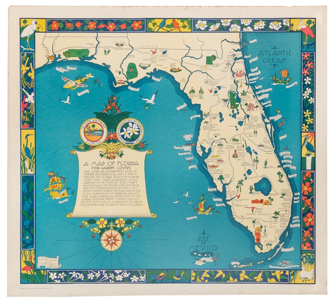  EMERY, Don J. A Map of Florida for Garden Lovers. 1934. Pub...