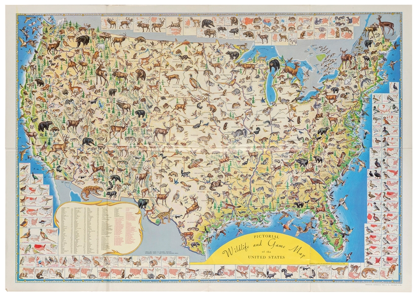  MOSS, Ira. Pictorial Wildlife and Game Map of the United St...