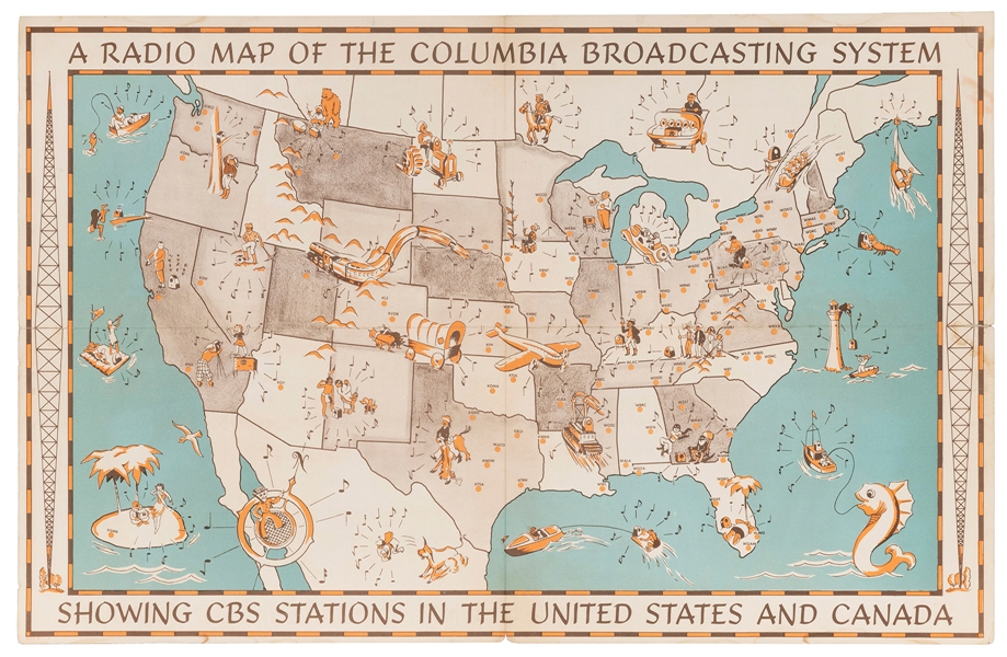  A Radio Map of the Columbia Broadcasting System. 1936. Map ...