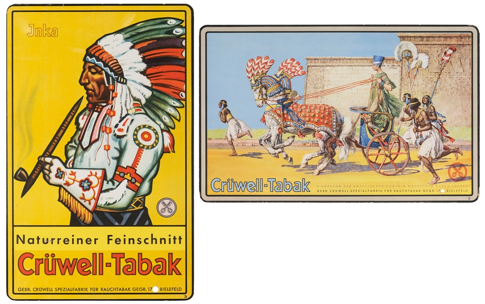  [TOBACCO]. Cruwell-Tabak. Two posters. Germany, 1930s. Two ...