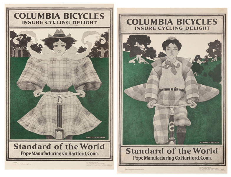  PARRISH, Maxfield (1870 – 1966). Columbia Bicycles. Two pos...