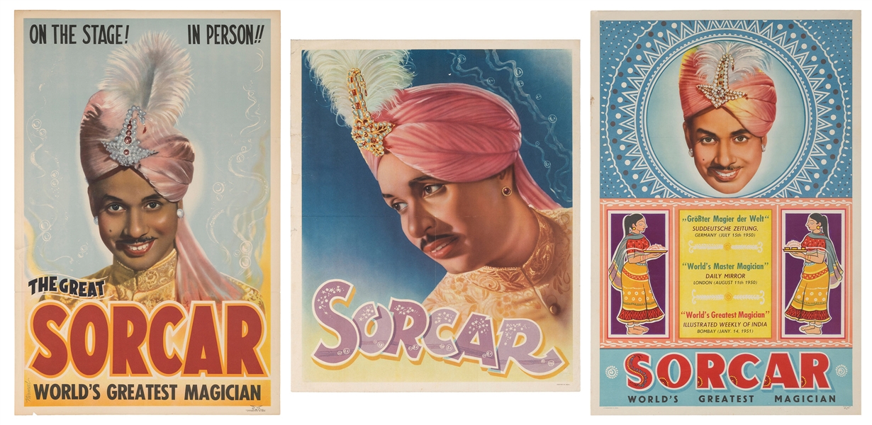  P.C. Sorcar. Group of 3 posters. India, 1950s. Three portra...