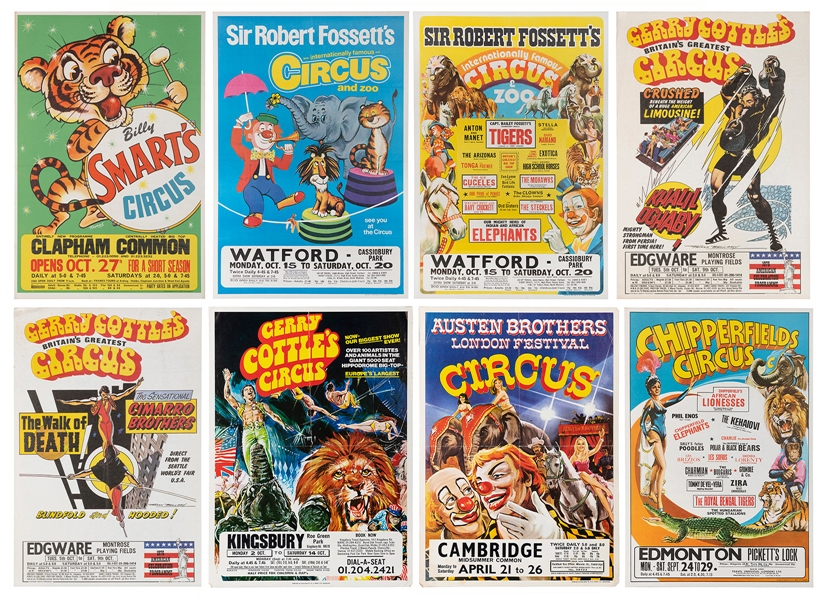  [CIRCUS]. Group of 16 British circus posters. Circa 1970s. ...