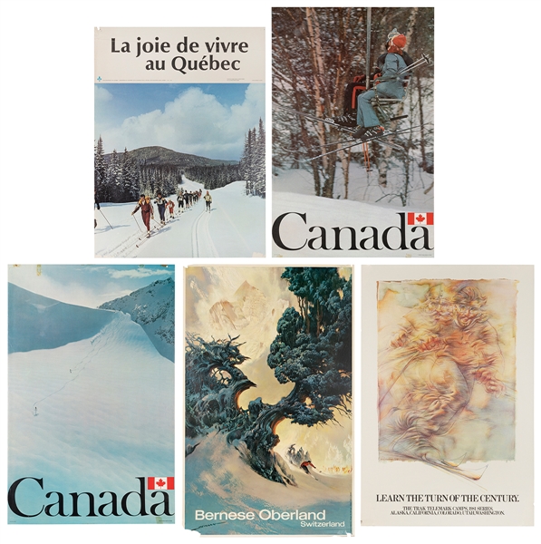  [WINTER TRAVEL]. A group of eight travel posters. Circa 197...