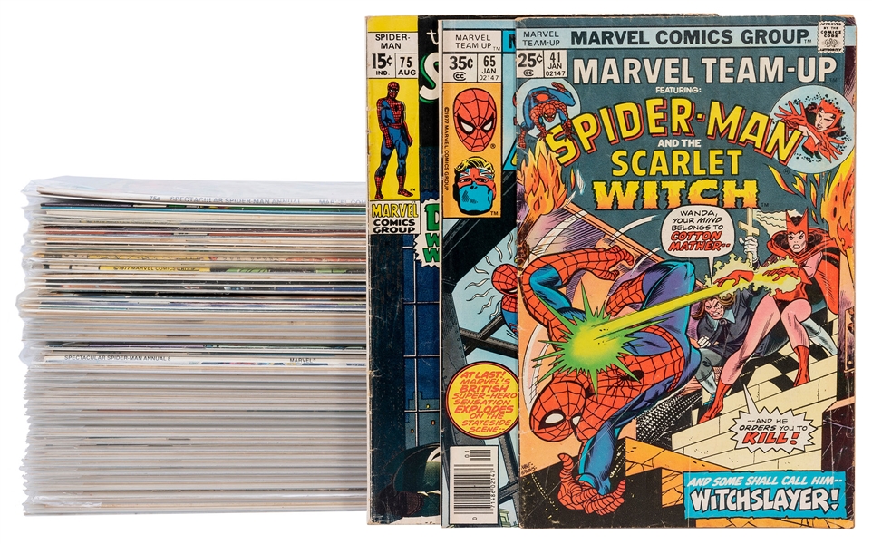  [SPIDERMAN]. Lot of 50 Silver and Bronze Age Spider-Man Com...