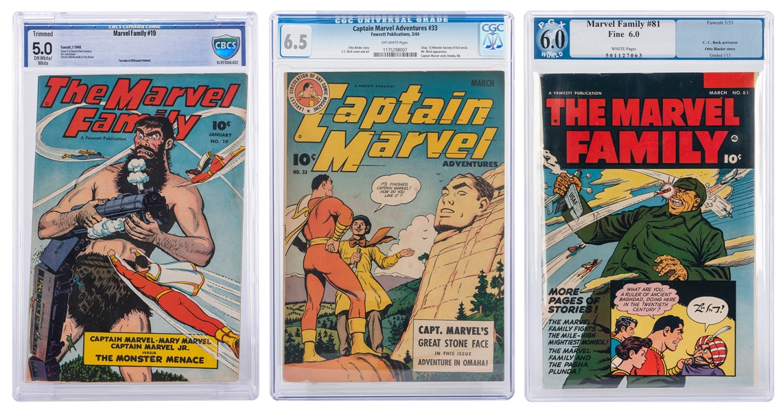  Three of the Marvel Family Comics. Marvel, ca. 1940-50s. In...