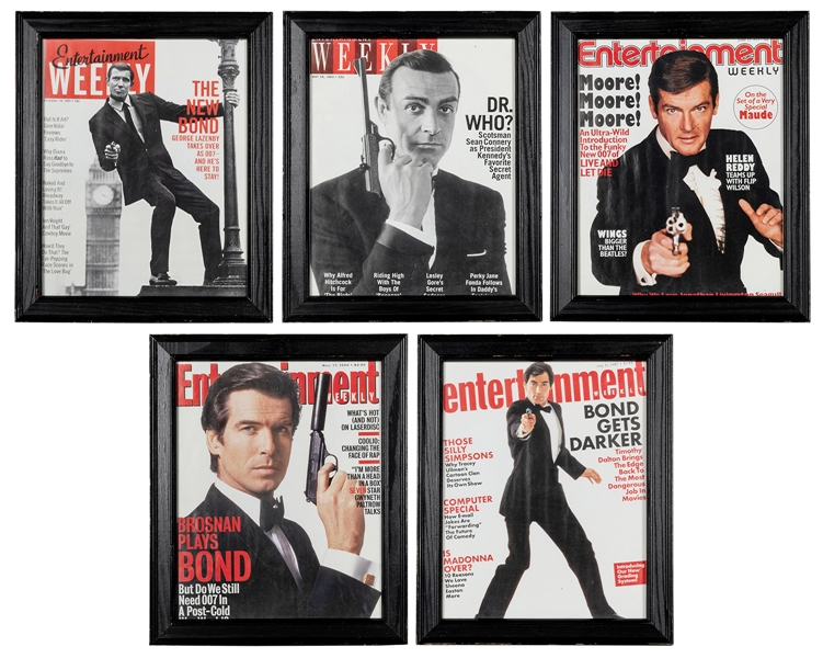  Group of 5 framed James Bond covers from Entertainment Week...