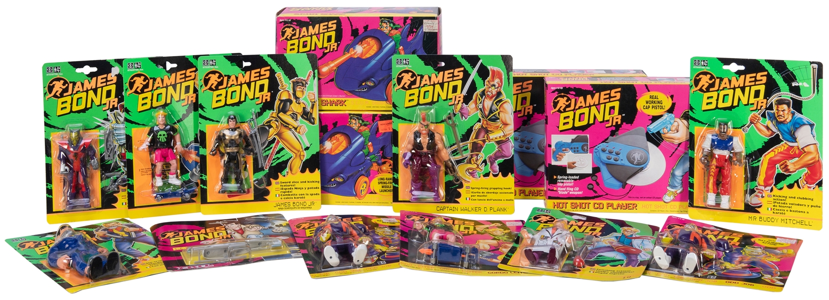  Group of 18 James Bond Jr. toys in original packages. [Hasb...