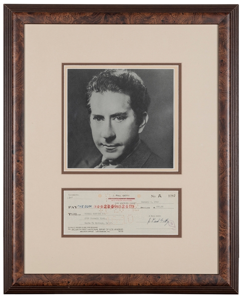  GETTY, J. Paul (1892-1976). Signed Check. [Los Angeles: 194...