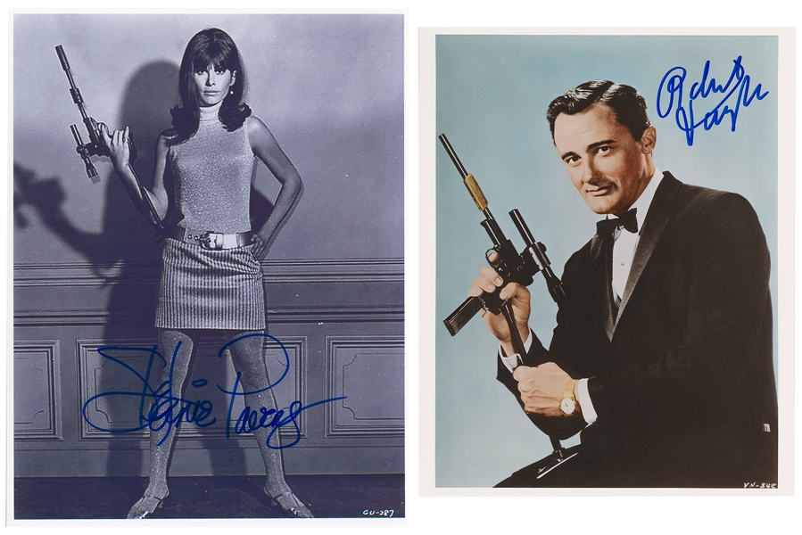  [1960s Television Spies]. Group of 3 signed photos, 1 poste...