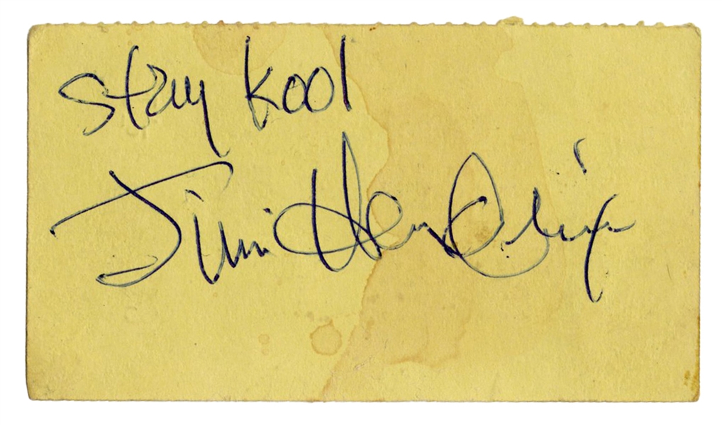  HENDRIX, Jimi (1942-1970). Clipped signature. [U.K., ca. 19...