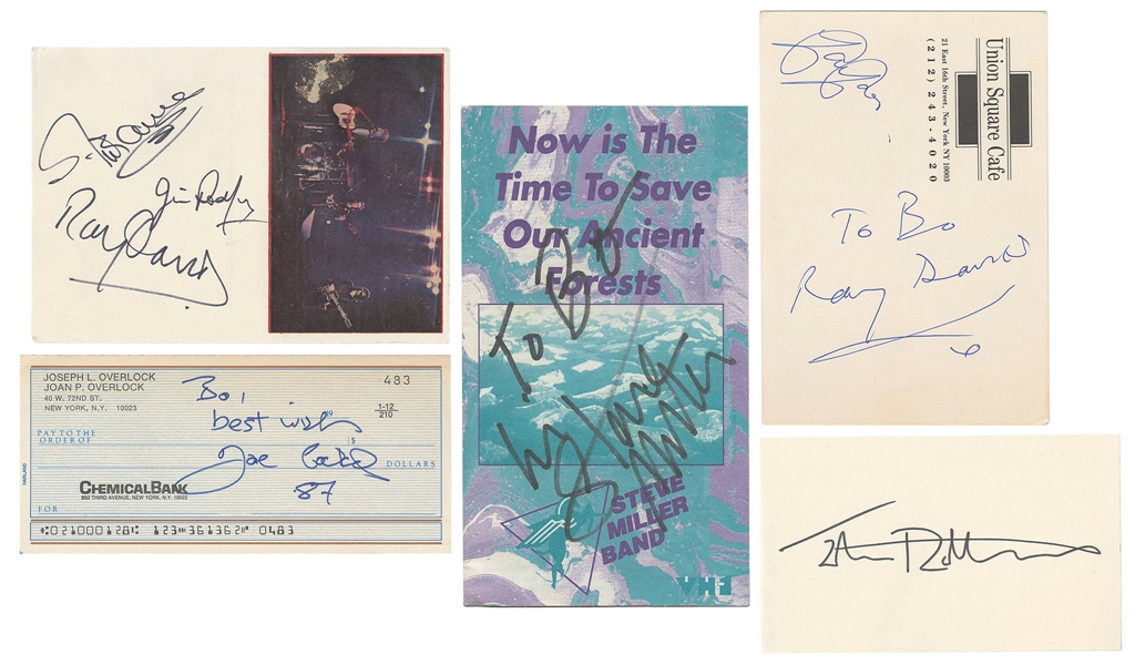  [ROCK PERFORMERS]. Group of five items signed by rock stars...