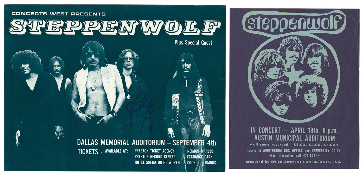  “Steppenwolf Dallas Memorial Auditorium” handbill, signed b...