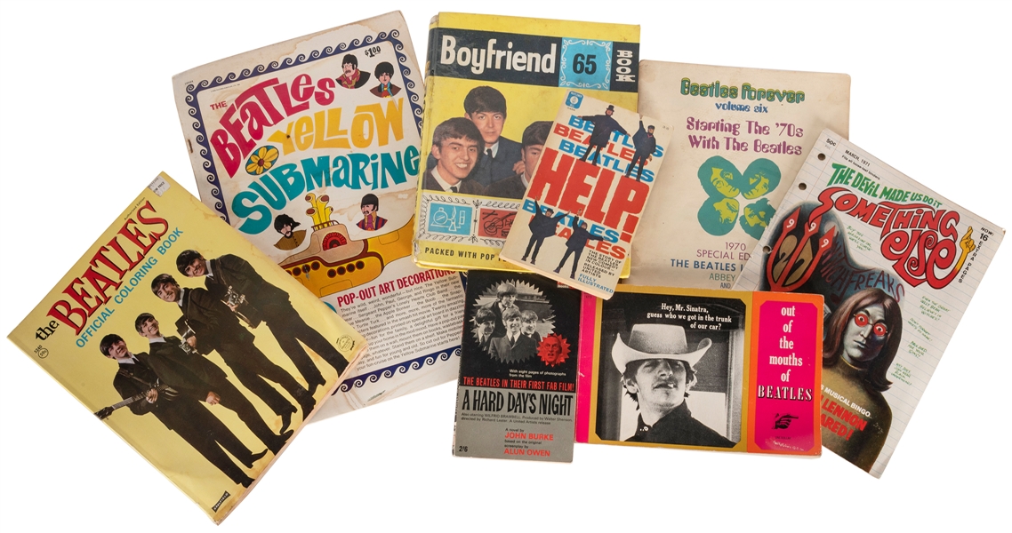  THE BEATLES. Group of eight books or magazines. V.p., ca. 1...