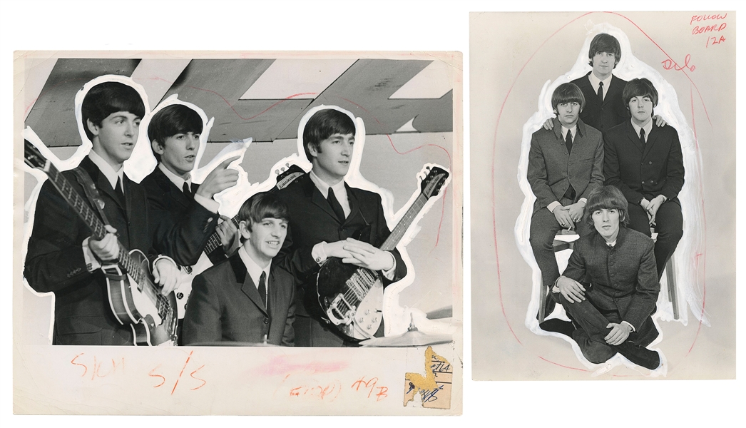  THE BEATLES. Group of 13 mostly black and white photographs...