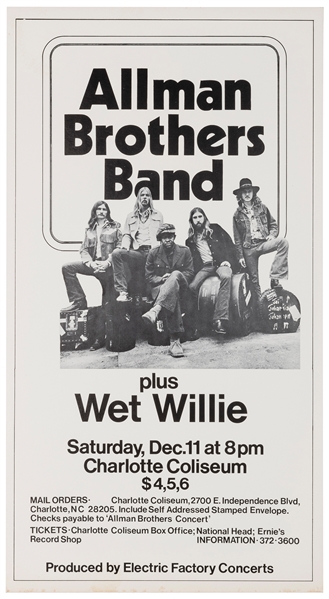  Allman Brothers Band Charlotte Coliseum Concert Poster. Cha...